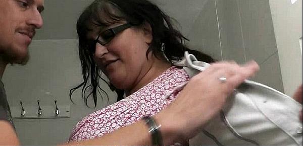  He picks up and fucks busty lady in restroom